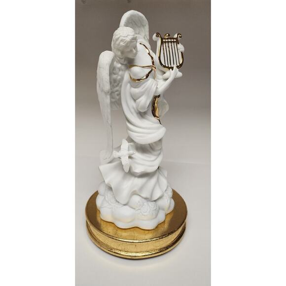 Vintage Hand Painted Porcelain Angel With Wood Base Tabletop/Mantel Centerpiece - Picture 8 of 14